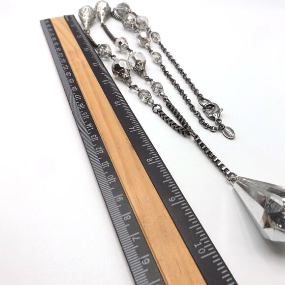 Chico's Long Acrylic Beaded Necklace, Square Chain, Filigree End Caps, 33 Inches - Picture 6 of 9